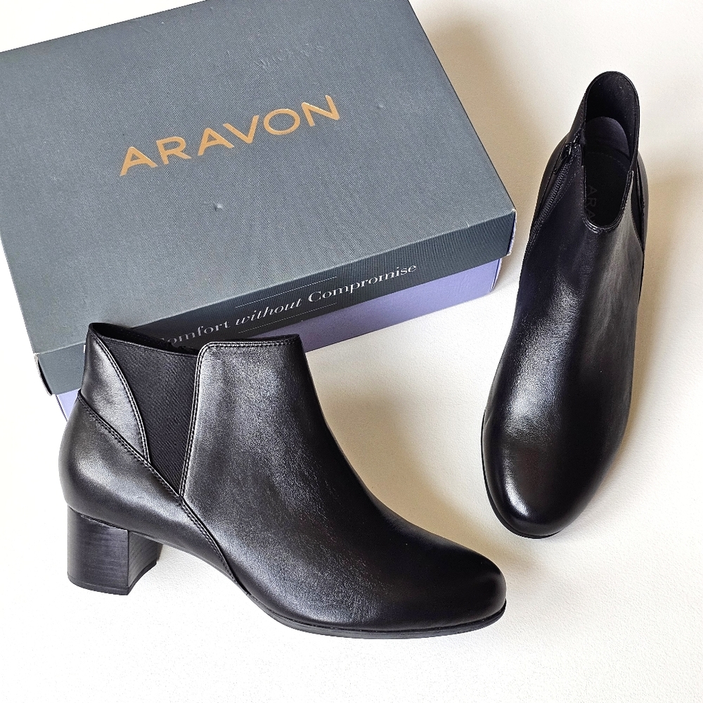 Aravon Career Dress Chelsea Comfort Boot Black Leather Women’s 11 Extra Wide 2E